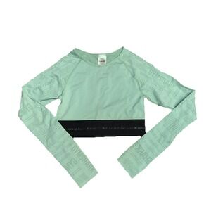 Gymshark Sage Green and Black Long Sleeve Crop Top Size Small‎ Preppy Activewear